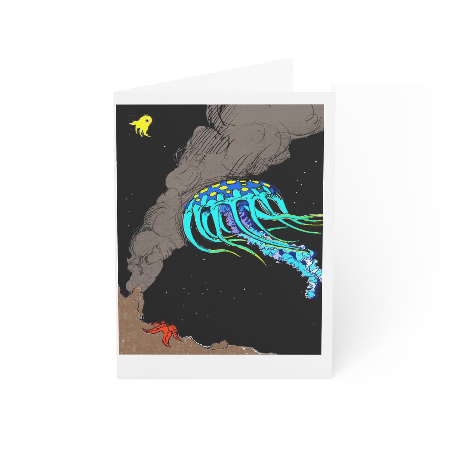 Jellyfish and Friends — Surreal Ocean Art Note Card (Single or Bundles)